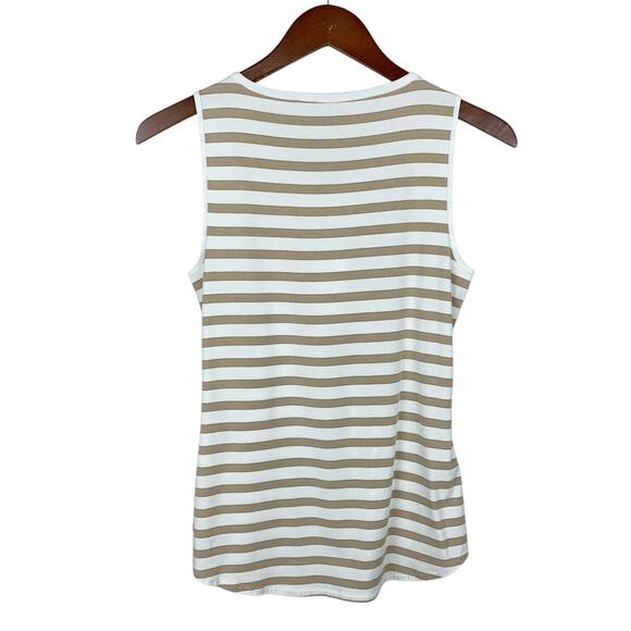White House Black Market WHBM Tank Top Tan Cream Gold Stripe Lace Up Women's XS - Picture 5 of 6
